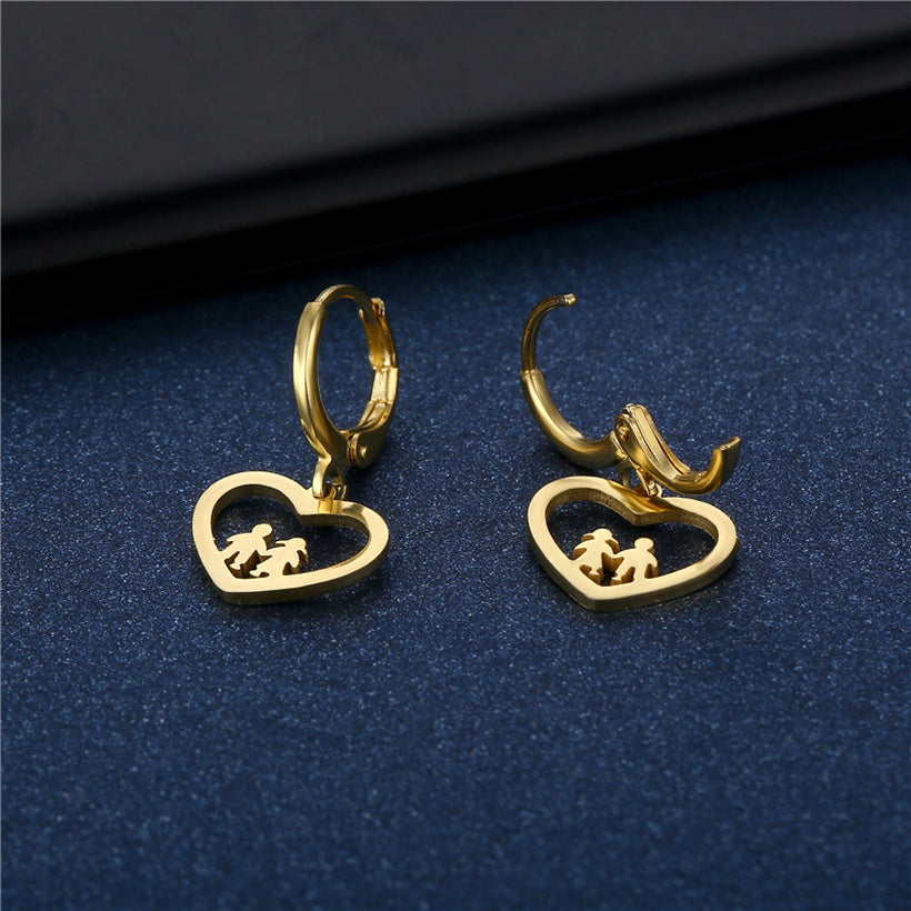 Mothers' Earrings:  Gold IP over Surgical Steel, Hoops with Hearts, Featuring 2 Children
