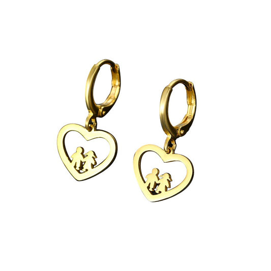 Mothers' Earrings:  Gold IP over Surgical Steel, Hoops with Hearts, Featuring 2 Children
