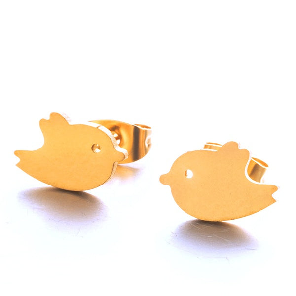 Children's Earrings:  Surgical Steel, Gold IP Baby Bird Earrings with Push Backs