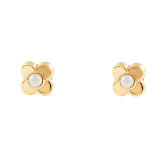 Baby and Children's Earrings:  9k Gold Tiny Cultured Pearl Flowers with Screw Backs and Gift Box