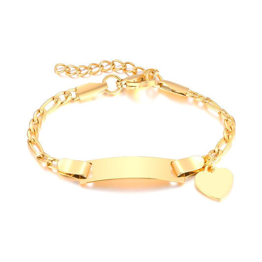 Baby and Children's Bracelets:  Steel with Gold IP Engravable Bracelets with Heart, Age 3 Months to 5 Years