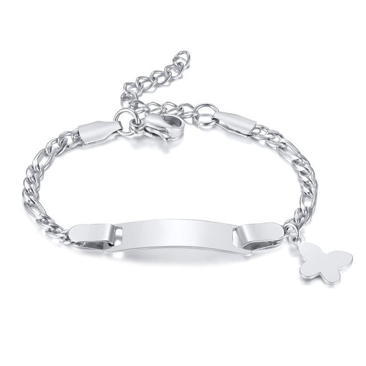 Baby and Children's Bracelets:  Steel Engravable Bracelets with Butterfly Age 3 Months to 5 Years
