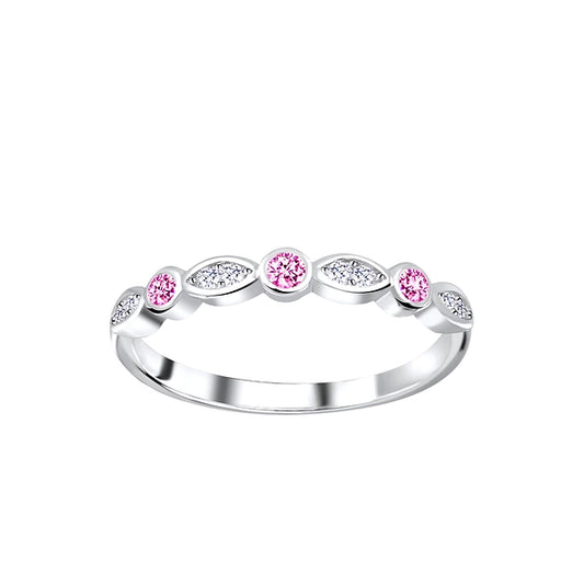 Children's Rings:  Sterling Silver, Pink and White CZ Rings with Gift Box Size 6