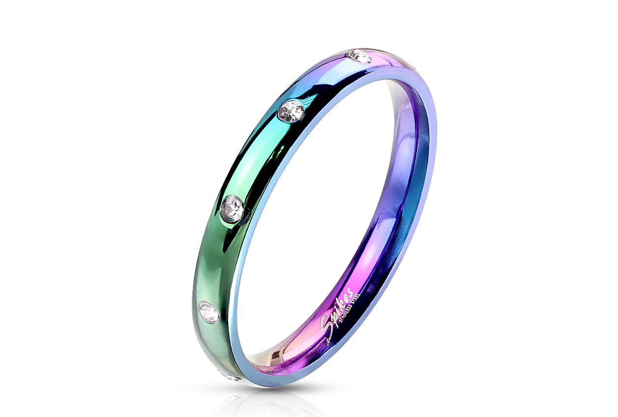 Children's and Teens' Rings:  Surgical Steel (Anodised) Rings, Studded with CZ Size 6