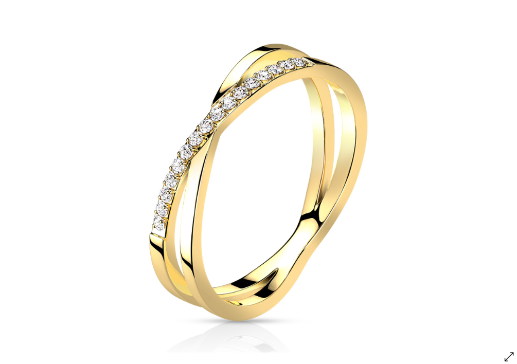Children's and Teens' Rings:  Surgical Steel, Gold IP Double Crossover Ring with CZ Size 7