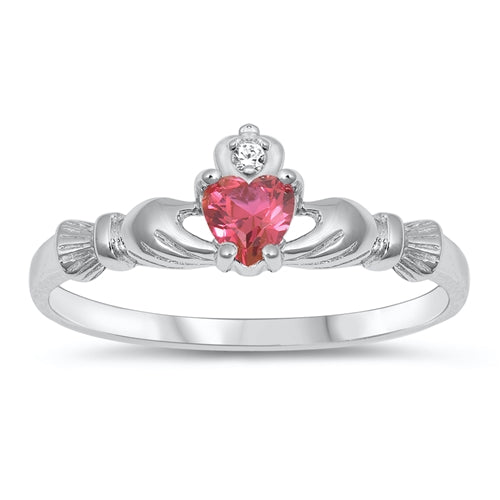 Children's Rings - Sterling Silver Claddagh Ring with Ruby CZ Heart Size 5