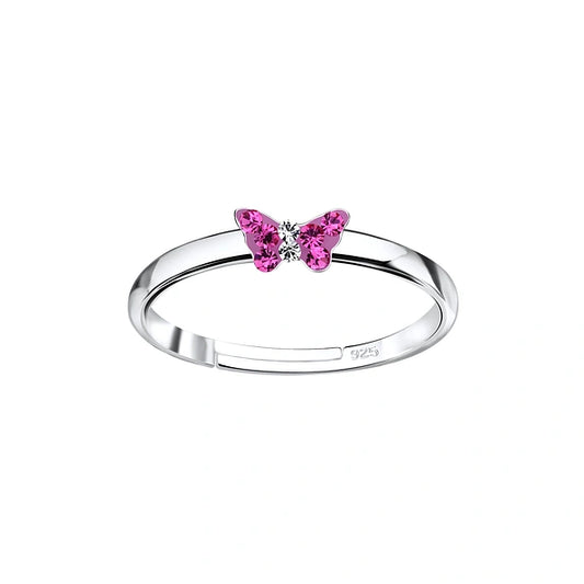 Children's Rings:  Sterling Silver Pink Crystal Butterfly Rings
