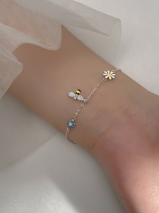 Children's Bracelets/Anklets:  Sterling Silver with 14k Gold Over (Vermeil) Flower and Bee Bracelet Age 4 - Teens
