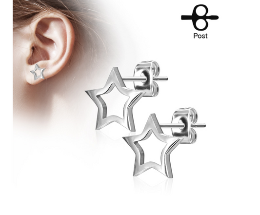 Children's and Teens' Earrings:  Surgical Steel Open Stars