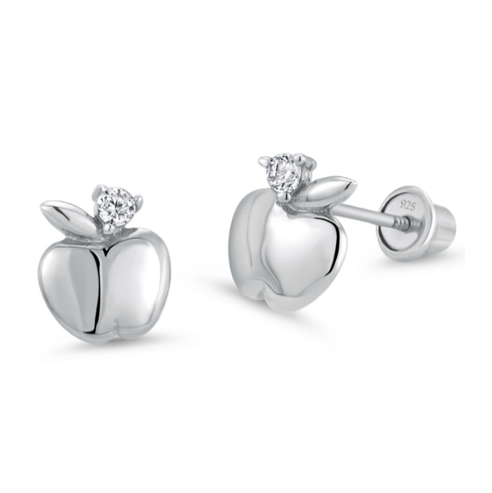 Children's Earrings:  Sterling Silver Apple Earrings with Screw Backs