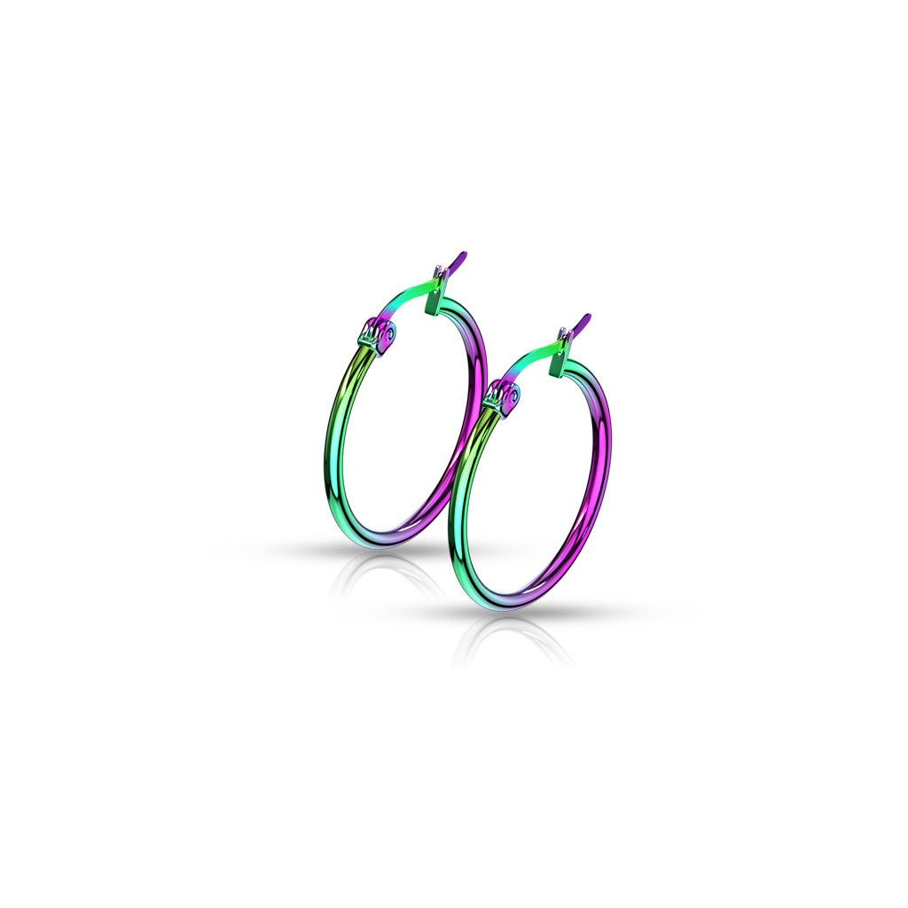 Children's, Teens' and Mothers' Earrings:  Anodised Surgical Steel Hinged Hoops 12mm