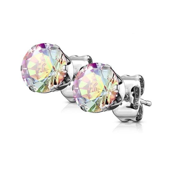 Baby and Children's Earrings:  Surgical Steel AAA Aurora Borealis CZ 6 Prong Studs 3mm