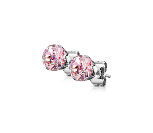 Baby and Children's Earrings:  Surgical Steel 4mm AAA CZ in Pink