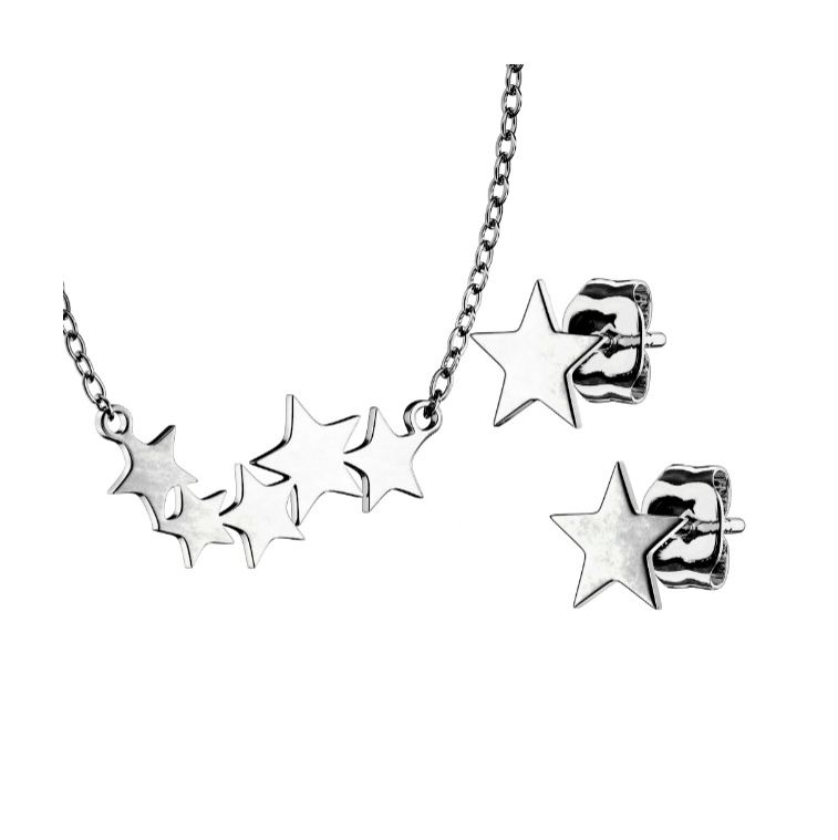 Children and Teens' Necklace and Earrings Set:  Surgical Steel Star Necklace and Earrings Set