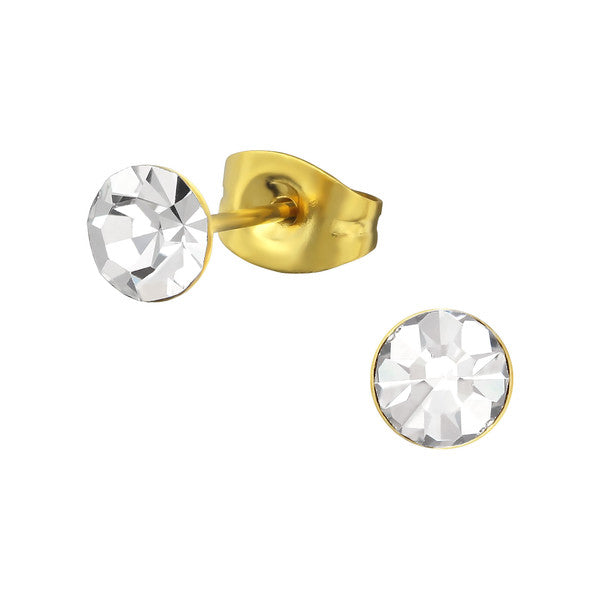 Children's Earrings:  Surgical Steel, Gold IP, AAA Clear Stud Earrings 5mm