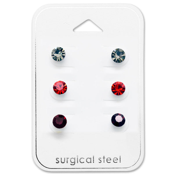 Children's Earrings:  Surgical Steel Gift Pack of 3 Pairs of Quality CZ Studs