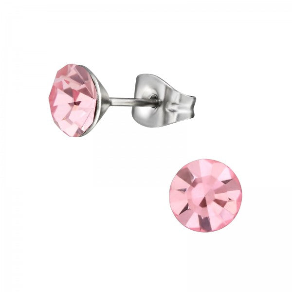Children's, Teens' and Mothers' Earrings:  Surgical Steel Pink CZ Studs 6mm