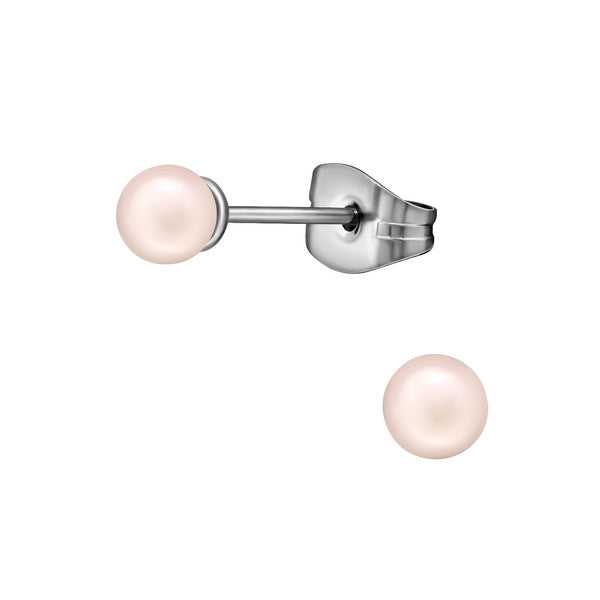 Children's Earrings:  Sterling Silver Pinky/Apricot Pearl Earrings 4mm