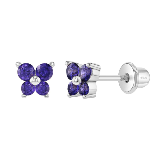 Baby and Children's Earrings:  Sterling Silver, Purple CZ Butterflies with Screw Backs