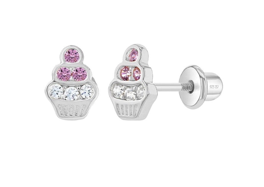 Baby and Toddler Earrings:  Sterling Silver Cupcake Earrings with Screw Backs