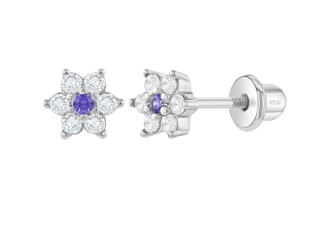 Baby and Toddler Earrings Sterling Silver Ruby Centre with White