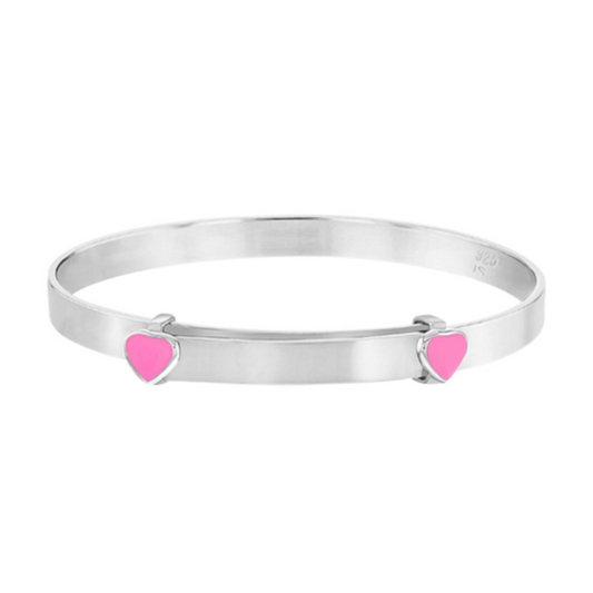 Baby and Children's Bangle - Sterling Silver Expandable Bangle with Enamelled Hearts