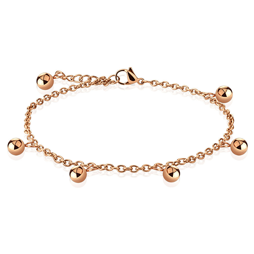 Children's and Teens' Anklets:  Surgical Steel, Rose Gold IP 6 Ball Anklet with Gift Box