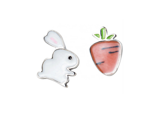 Children's Earrings:  Sterling Silver, Enamel, Rabbit and Carrot Earrings