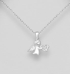 Baby and Children's Necklaces:  Sterling Silver Little Angel With Heart on Chain Length of Your Choice