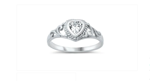 Children's Rings:  Sterling Silver Clear CZ Heart Ring Size 3