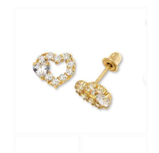 Children's Earrings:  14k Gold AAA CZ Heart on Heart Earrings with Screw Backs and Gift Box