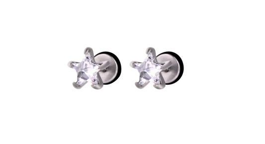 Children's, Teens' and Mothers' Earrings:  Surgical Steel, Clear CZ Stars with Easy Grip Screw Backs