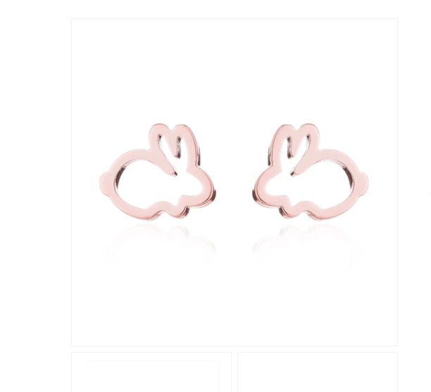 Baby and Children's Earrings:  Surgical Steel, Rose Gold IP, Open Bunny Rabbits
