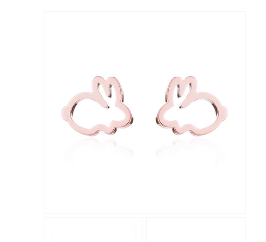 Baby and Children's Earrings:  Surgical Steel, Rose Gold IP, Open Bunny Rabbits
