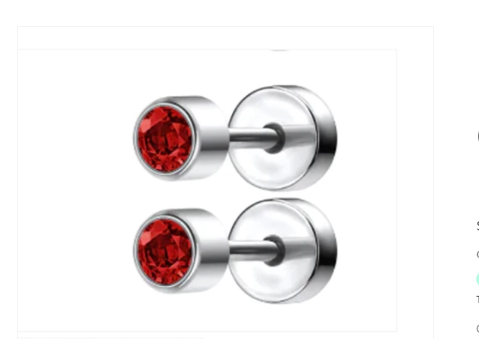 Baby and Children's Earrings:  Surgical Steel Red CZ Disk Style Screw Back Earrings - Special Buy