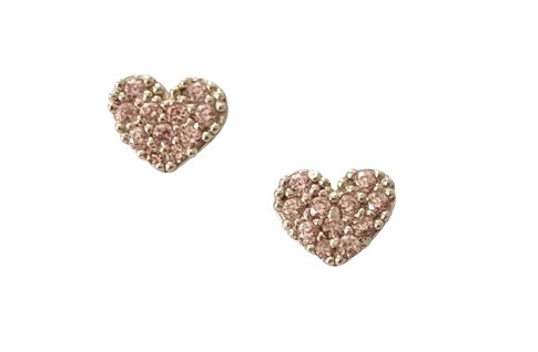 Children's Earrings: Sterling Silver Pink Pave CZ Hearts with Screw Backs