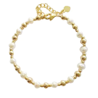 Children's Bracelets:  18k Gold Filled, Freshwater Pearl Bracelets 15cm + Extension. Age 6 - 12+