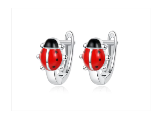 Children's Earrings:  Sterling Silver Ladybug Huggies