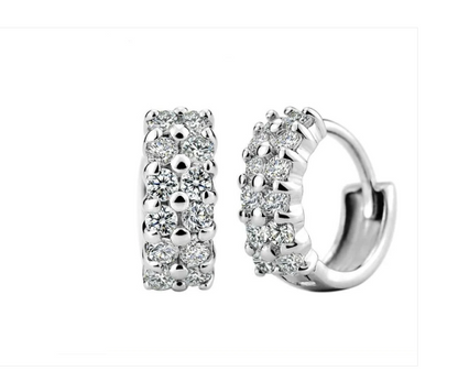 Children's Earrings:  Sterling Silver Double Row Clear CZ Huggies