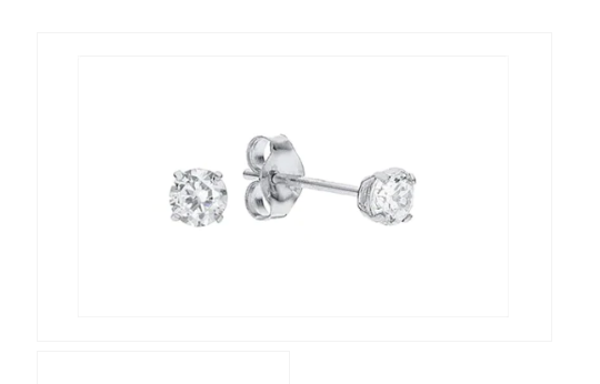 Baby Earrings:  14k White Gold Clear, 4 Prong 3mm Solitaire CZ with Push Backs with Gift Box