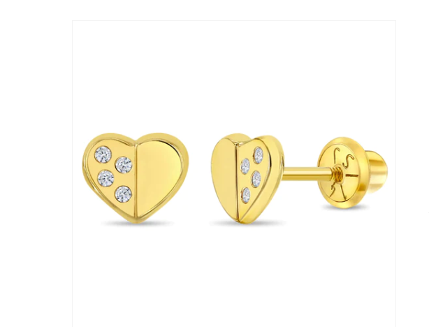 Baby and Children's Earrings:  14k Gold Sweetheart Earrings with Screw Backs and Gift Box