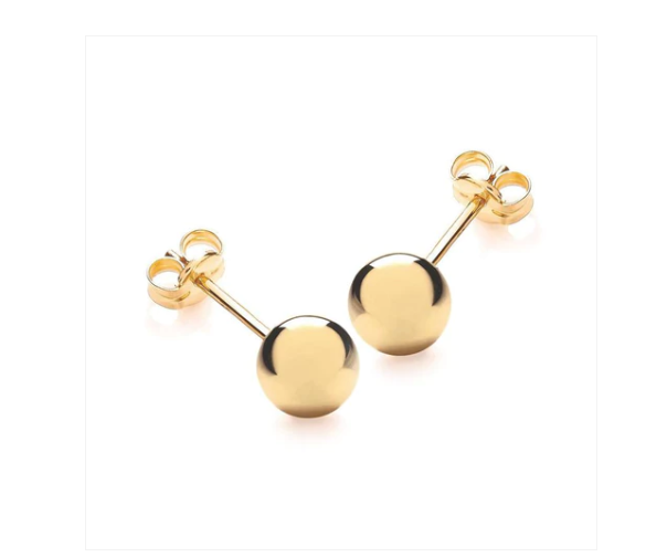 Children's Earrings:  14k Yellow Gold Ball Studs 5mm with Push Backs with Gift Box Age 8 - Adult