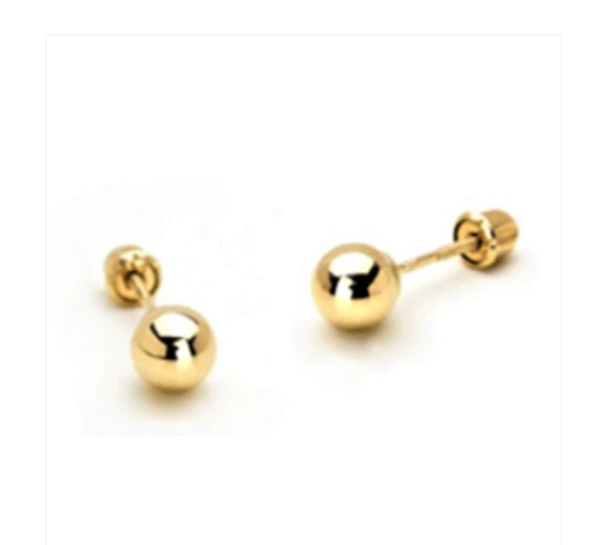 Baby Earrings:  14k Yellow Gold Ball Studs 3mm with Screw Backs with Gift Box