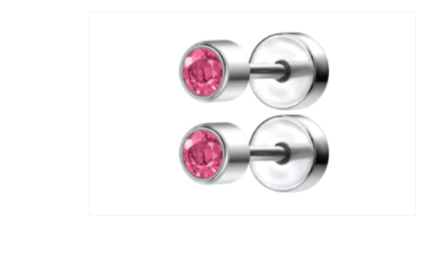 Baby and Children's Earrings:  Surgical Steel Pink CZ Disk Style Screw Back Earrings - Special Buy