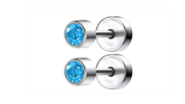 Baby and Children's Earrings:  Surgical Steel Aqua CZ Disk Style Screw Back Earrings - Special Buy
