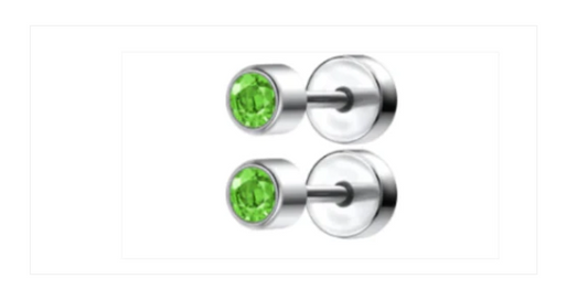 Baby and Children's Earrings:  Surgical Steel Apple Green CZ Disk Style Screw Back Earrings - Special Buy