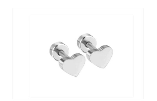 Children's Earrings:  Surgical Steel Polished Hearts with Screw Backs