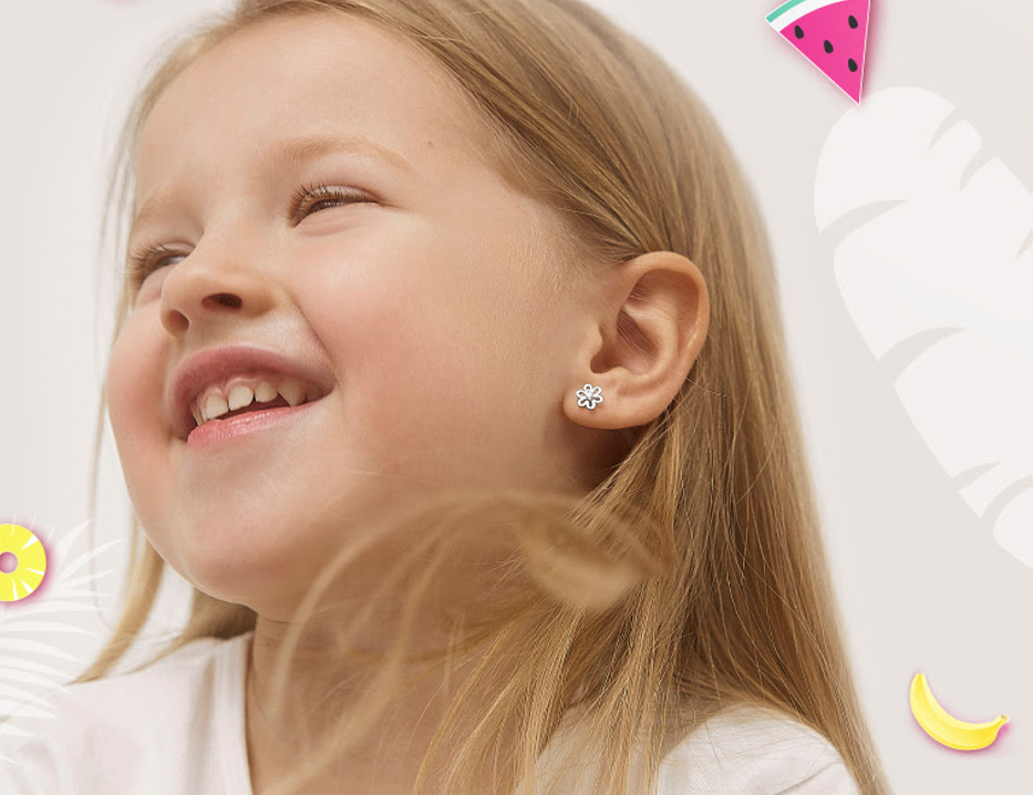 Baby and Children's Earrings:  Sterling Silver/Clear CZ Flower Screw Back Earrings