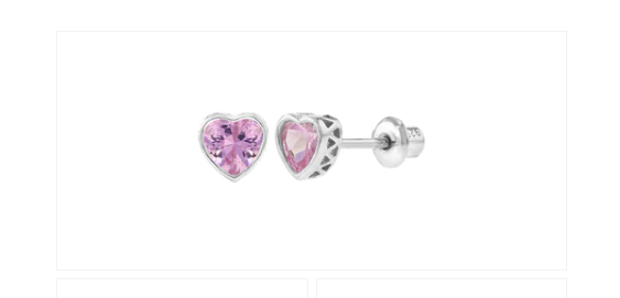 Baby and Children's Earrings:  Sterling Silver Bezel Set Pink Tourmaline CZ Hearts with Screw Backs