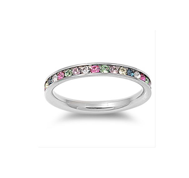 Children's Rings - Surgical Steel Rings with Rainbow CZ Size 3